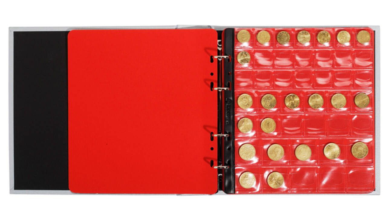 Muntenverzamelalbum Exacompta 24.5x25cm 5 vel à 43 vakjes 4-rings grijs