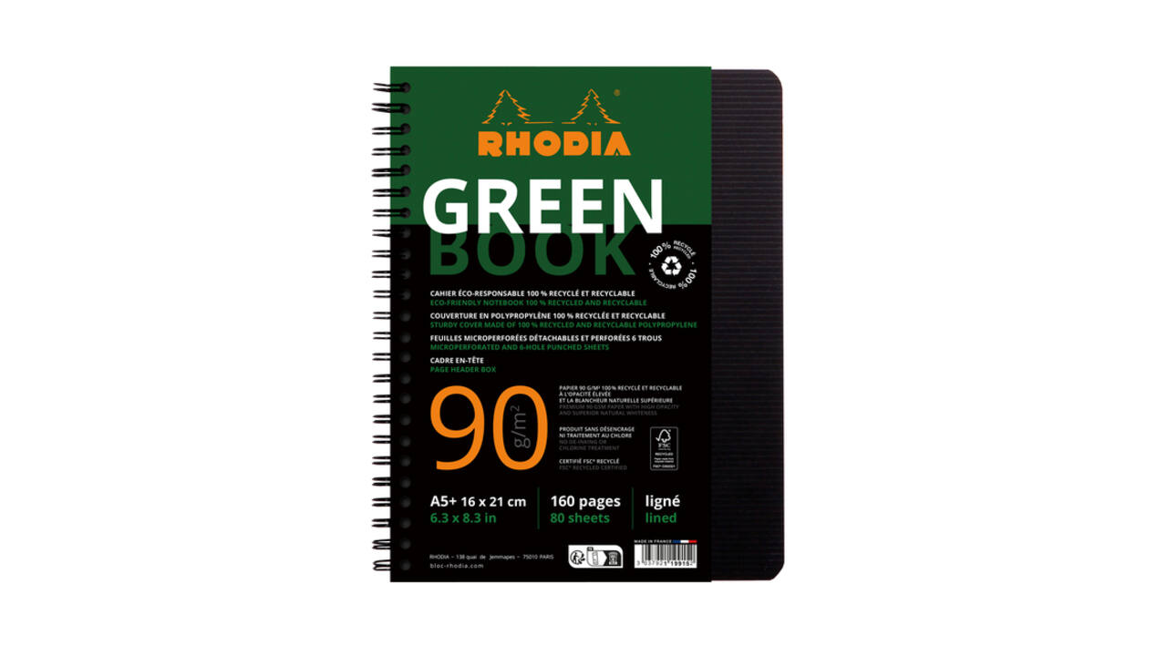 Notitieboek Rhodia Greenbook A5 lijn 6-gaats 180 pagina's 90gr zwart