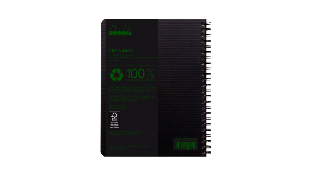 Notitieboek Rhodia Greenbook A5 lijn 6-gaats 180 pagina's 90gr zwart