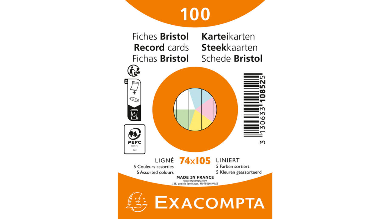 Flashcard Exacompta 74x105mm lijn 5 kleuren 100 vel