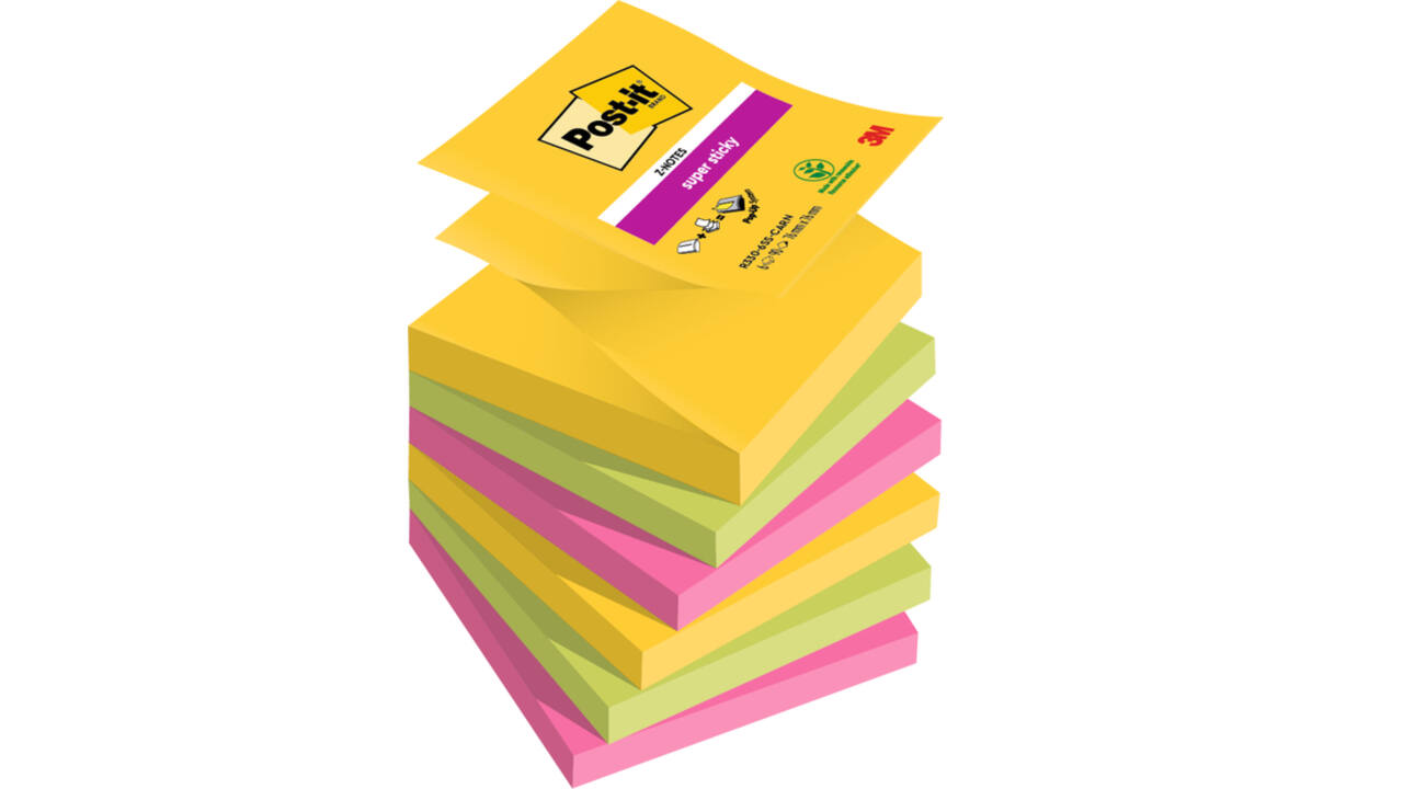 Memoblok Post-it 3M Z-Note R330 Super Sticky 76x76mm Carnival 6 stuks
