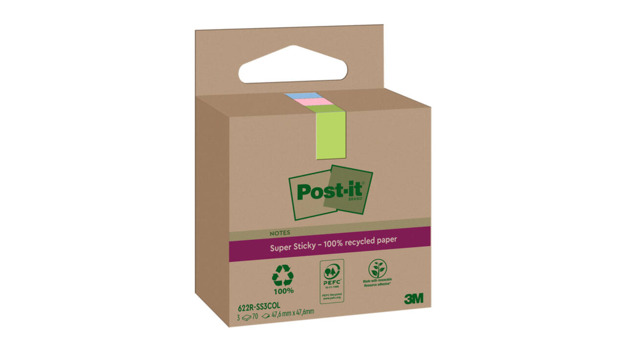Memoblok 3M Post-it 622 RSS3COL 47.6x47.6mm assorti kleur 3 stuks