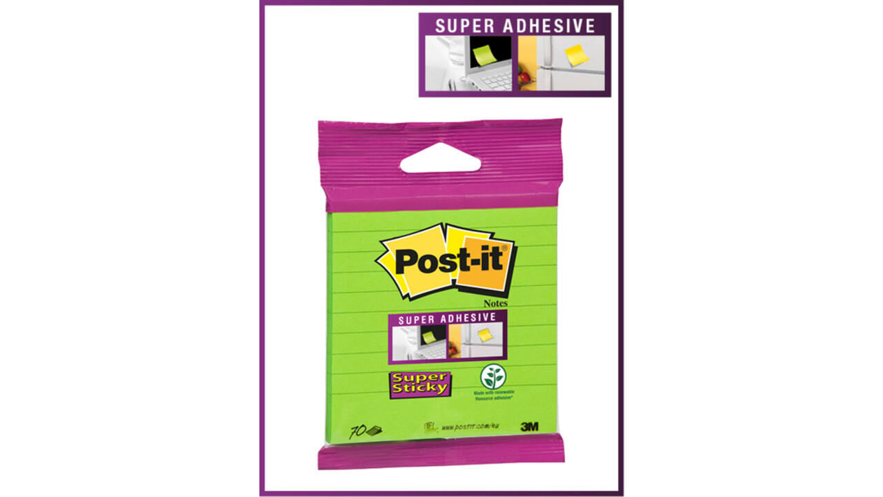 Memoblok 3M Post-it XL-LL Super Sticky 101mmx101mm groen met lijn 70 vel