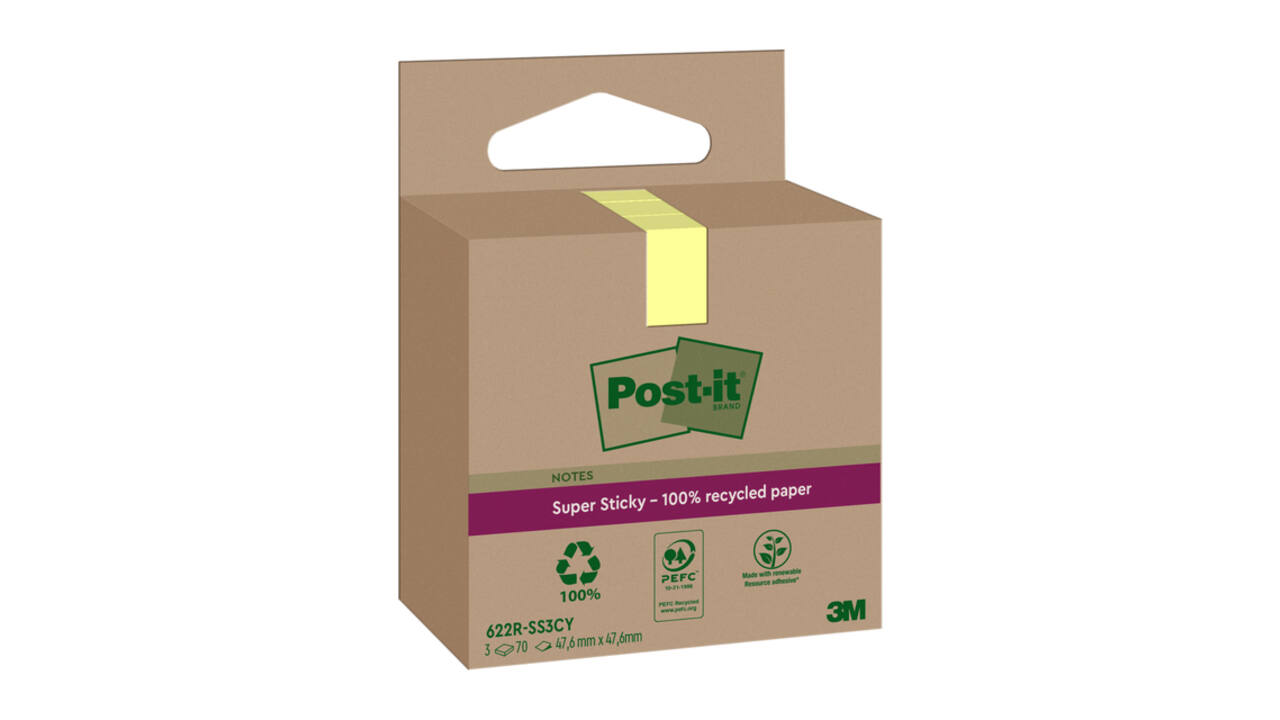 Memoblok 3M Post-it 622 RSS3CY 47,6x47,6mm geel 3 stuks