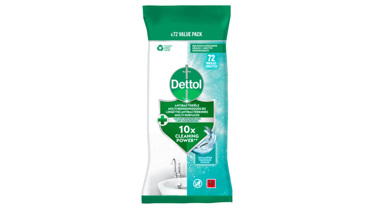 Reinigingsdoekjes Dettol antibacterieël Ocean 72 stuks