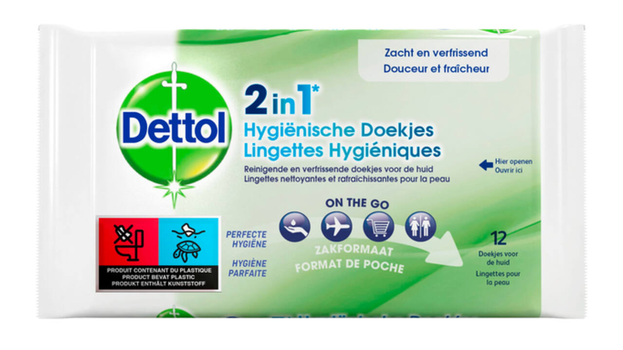Hygiënische verfrissingsdoekjes Dettol Wipes 2-in-1 12st