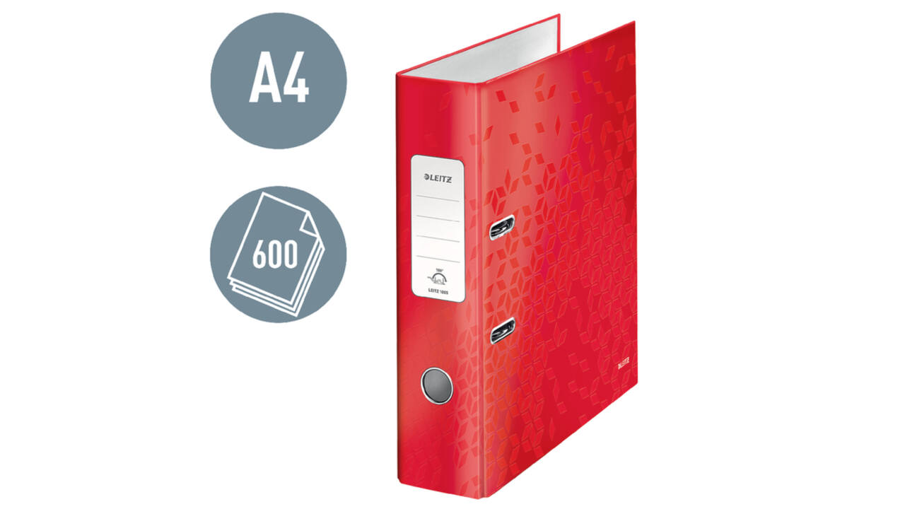 Ordner Leitz WOW 180 gelamineerd 80mm A4 rood