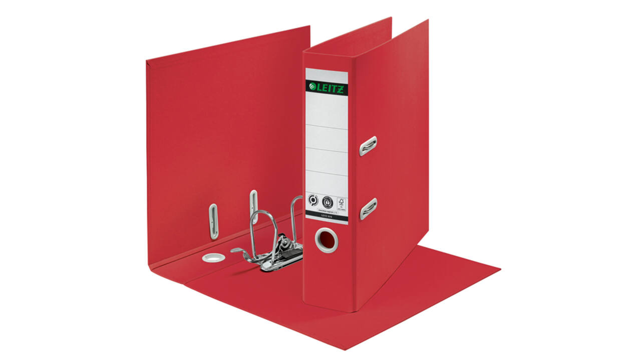 Ordner Leitz Recycle 180° 80mm karton A4 rood