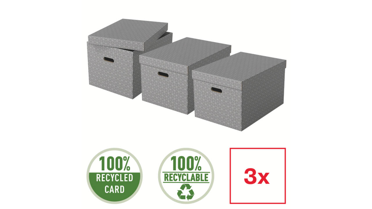 Opbergdoos Esselte home groot 355x305x510mm grijs 3 stuks