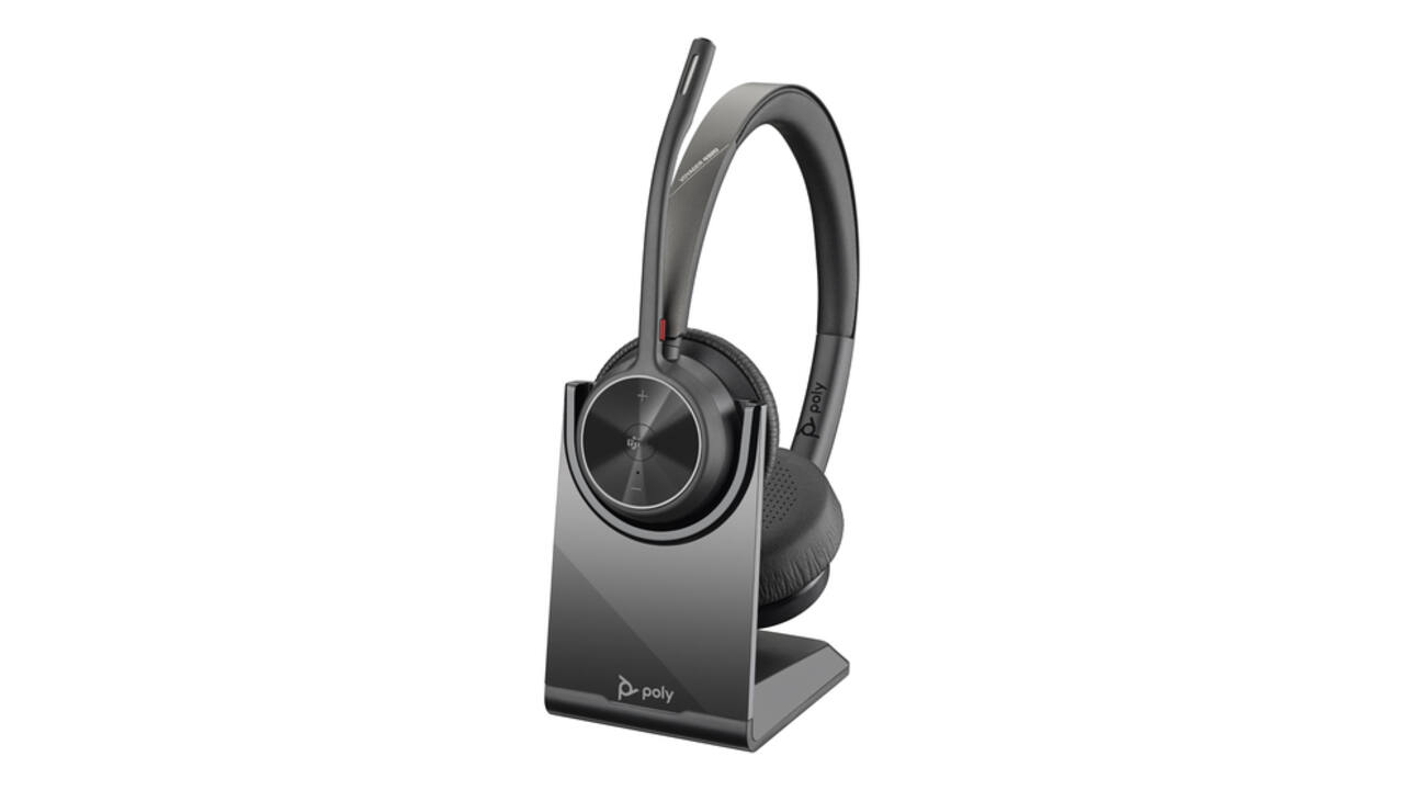 Headset HP POLY Voyager 4320-M met BT700 dongle en oplaadstatief