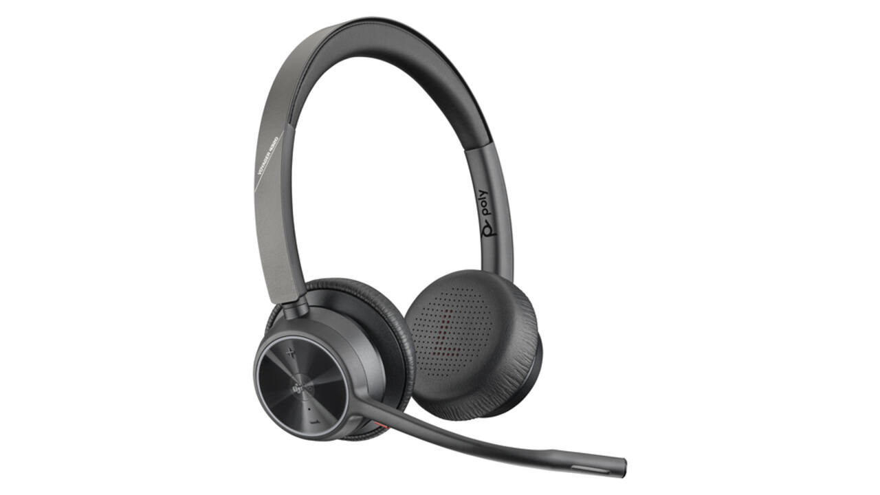 Headset HP POLY Voyager 4320-M met BT700 dongle en oplaadstatief