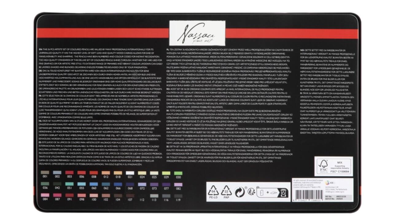 Kleurpotloden Nassau fine art assorti blik à 36 stuks