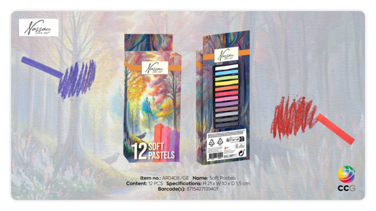 Pastelkrijt Nassau fine art zacht blister 12 stuks assorti
