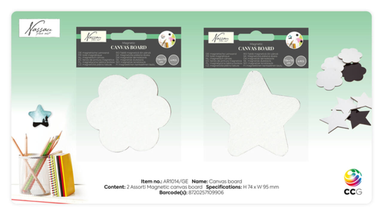 Canvas Nassau fine art ster en bloem 7,5cm magnetisch 4 stuks
