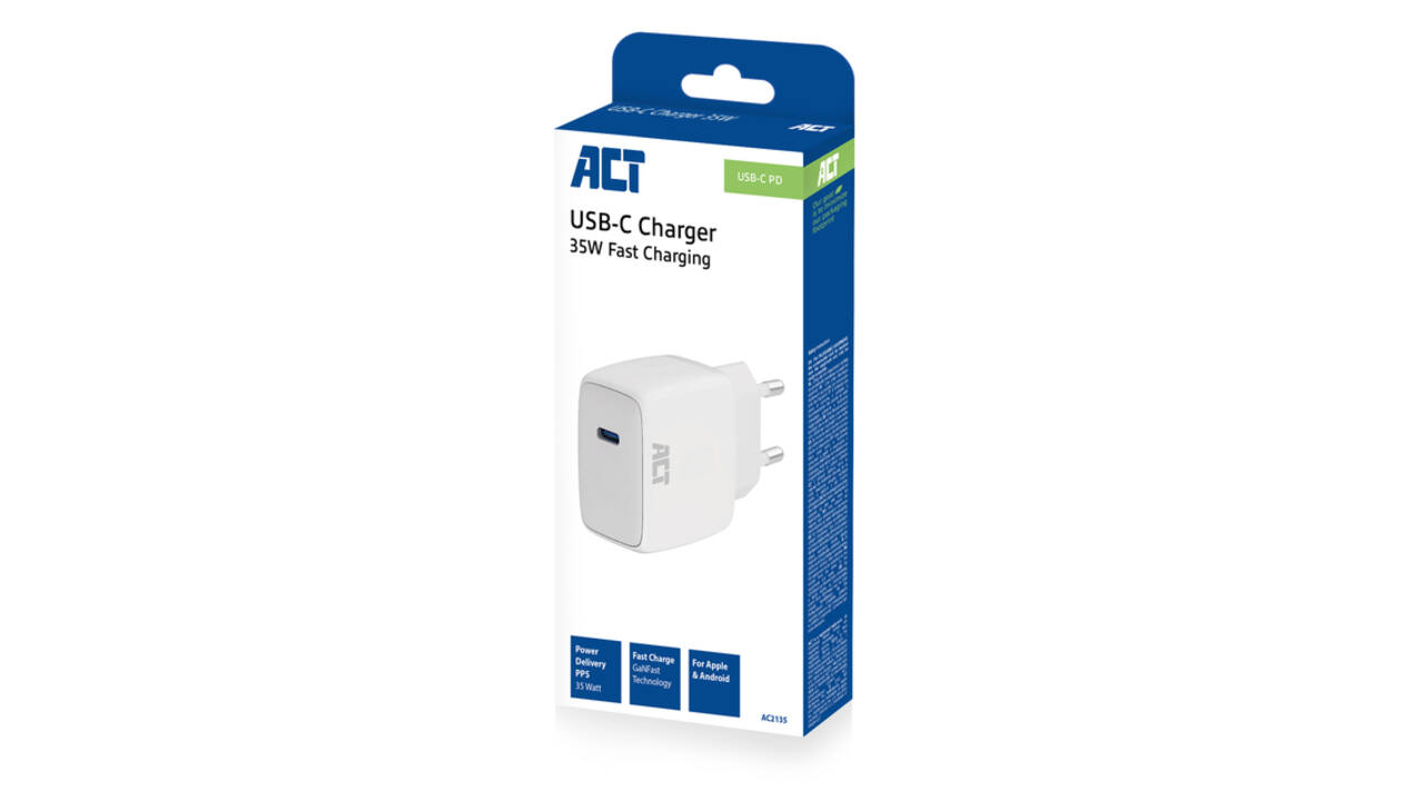 Oplader ACT 35w 1-poort usb c wit