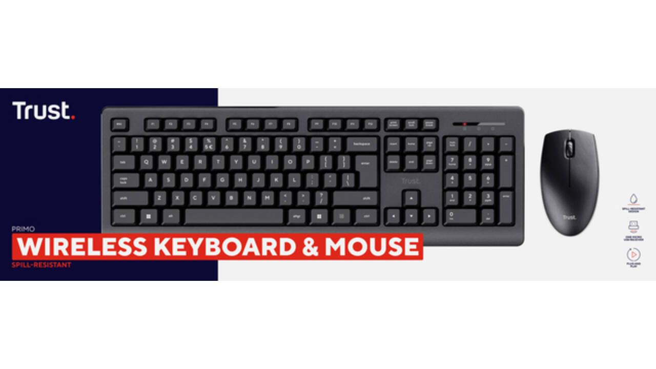 Toetsenbord Trust Primo draadloos + muis QWERTY
