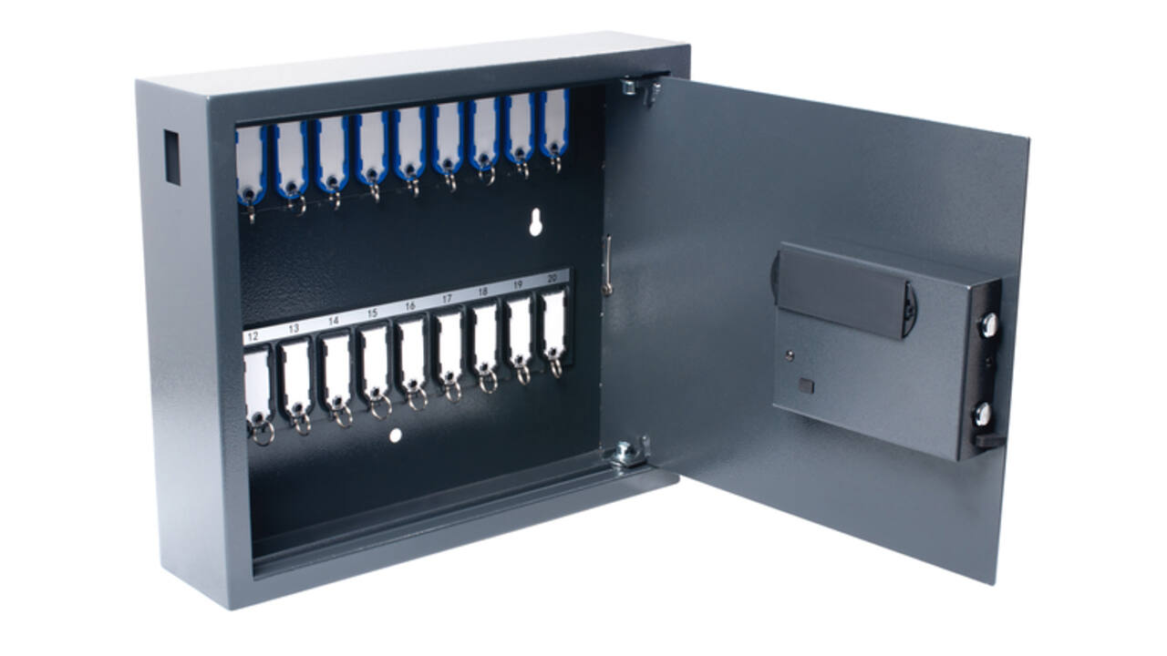 Sleutelkast Pavo High security Magnettag met fingerprintslot 20 haken 350x410x100mm