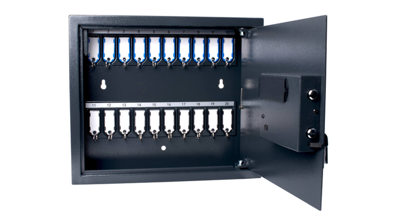 Sleutelkast Pavo High security Magnettag met fingerprintslot 20 haken 350x410x100mm