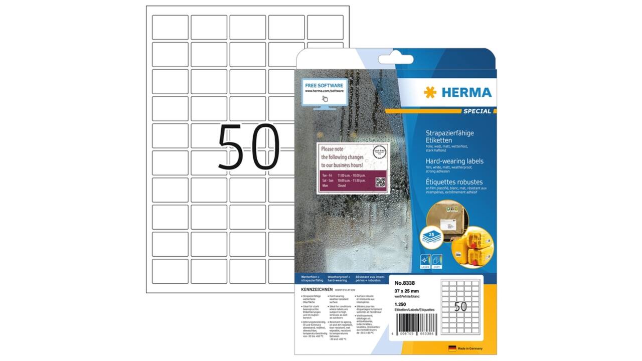 Etiket HERMA 8338 37x25mm weerbestendig wit 1250 stuks