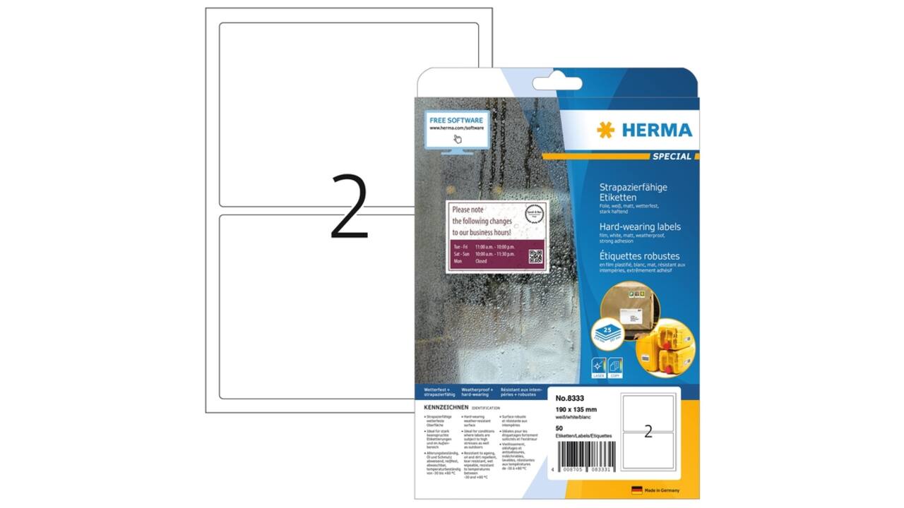 Etiket HERMA 8333 190x135mm weerbestendig wit 50 stuks