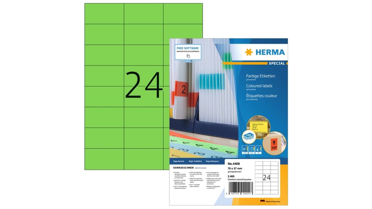 Etiket HERMA 4409 70x37mm groen 2400 stuks