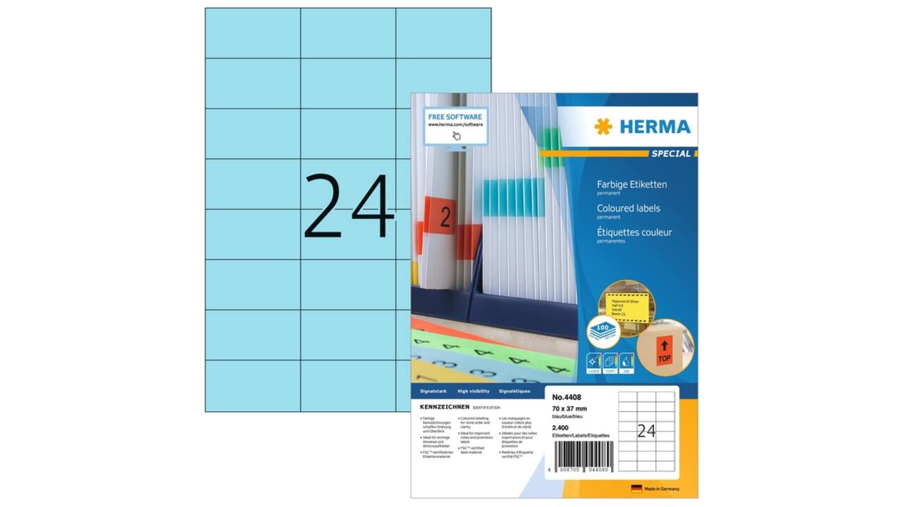 Etiket HERMA 4408 70x37mm blauw 2400 stuks