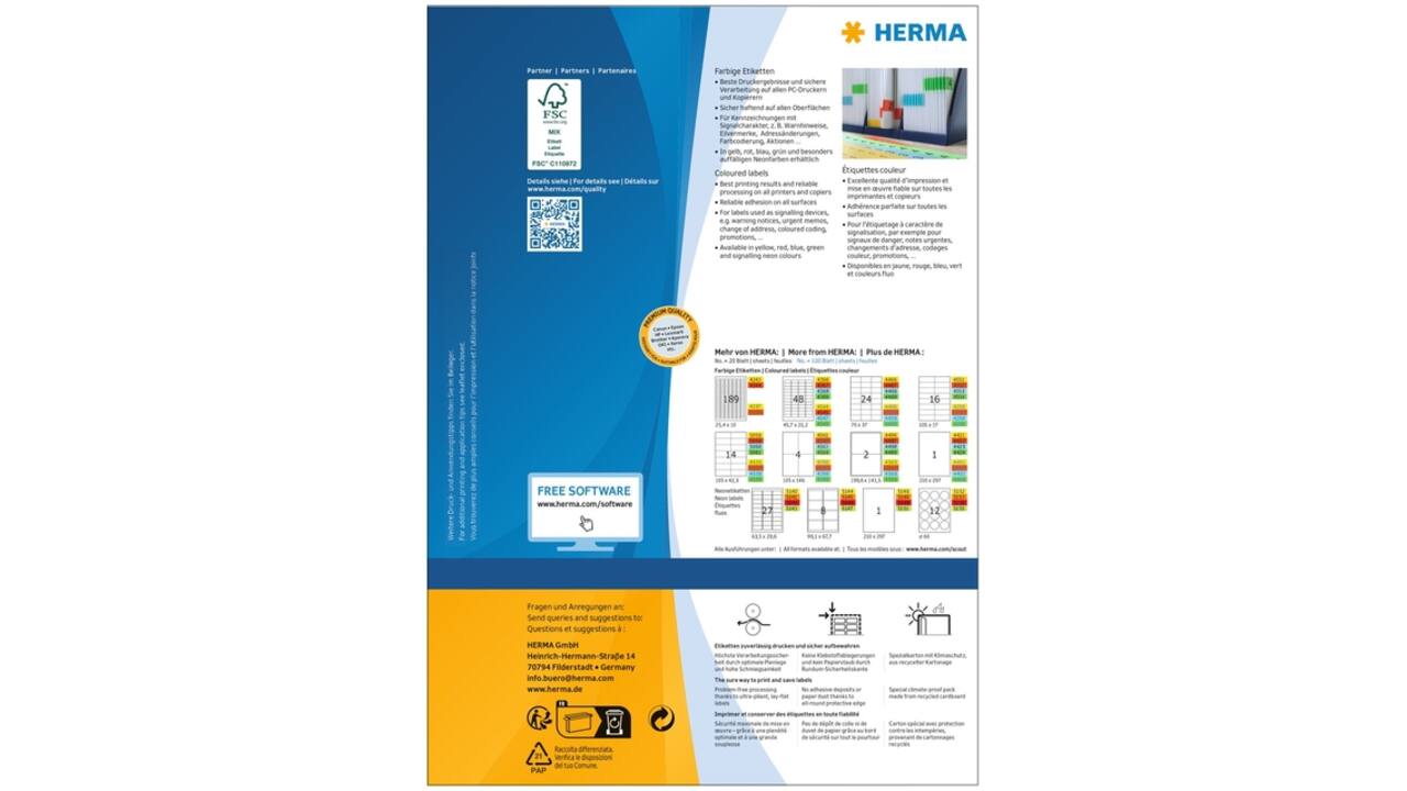 Etiket HERMA 4408 70x37mm blauw 2400 stuks