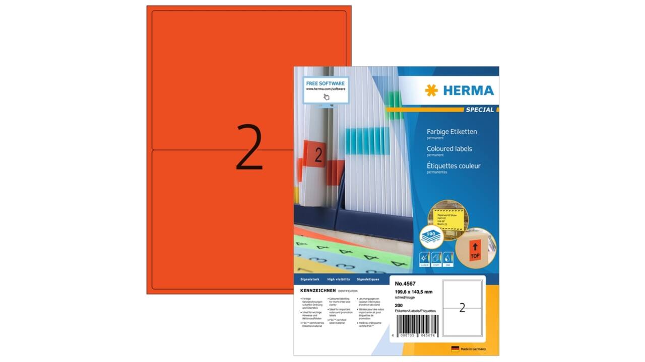 Etiket HERMA 4567 199.5x143.5mm rood 200 stuks