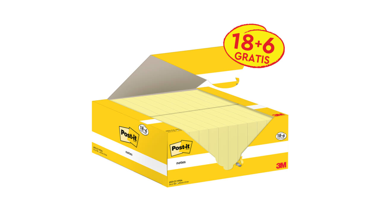 Memoblok 3M Post-it 653-CY 38x51mm geel voordeelpak