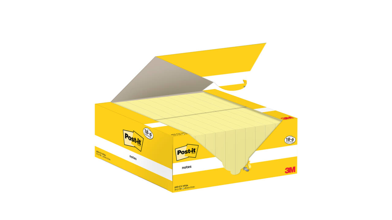 Memoblok 3M Post-it 653-CY 38x51mm geel voordeelpak
