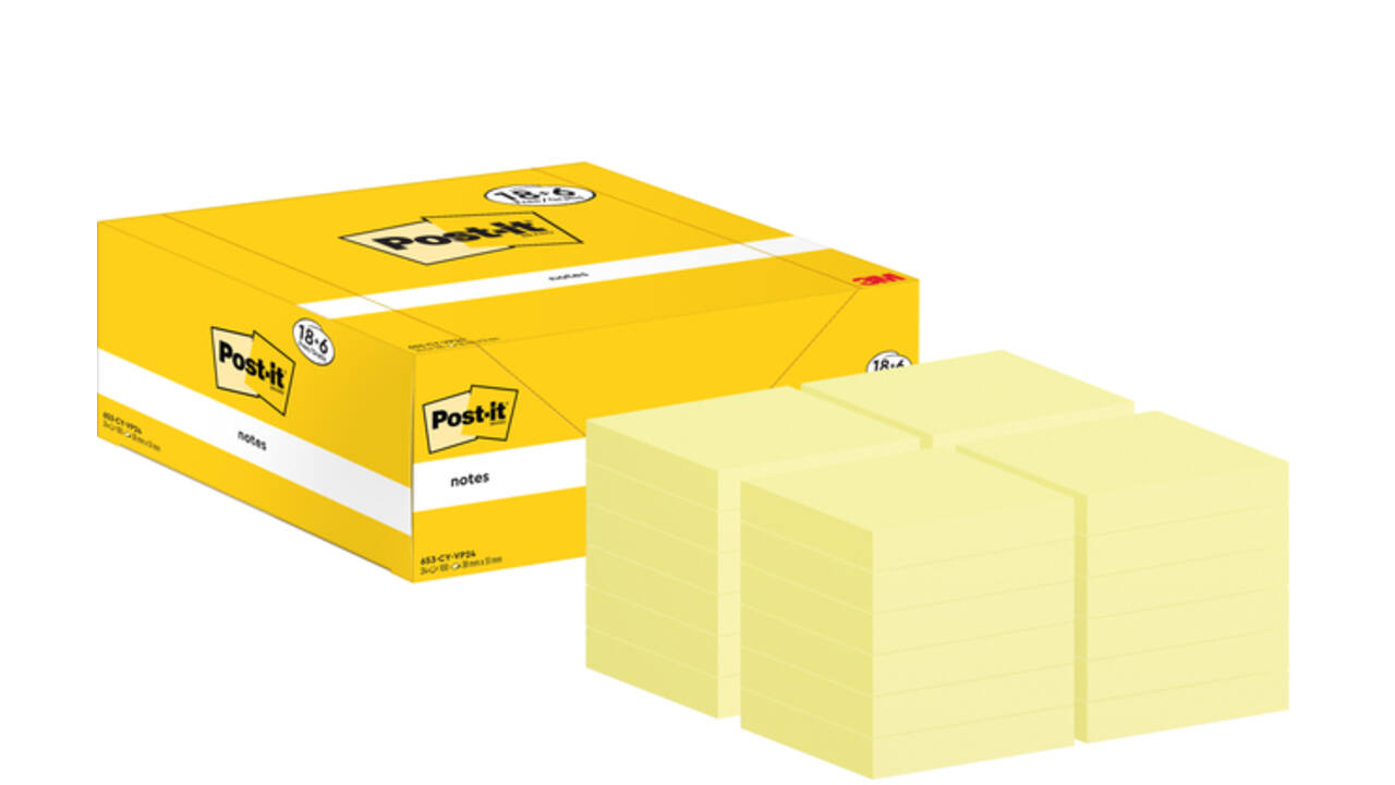 Memoblok 3M Post-it 653-CY 38x51mm geel voordeelpak
