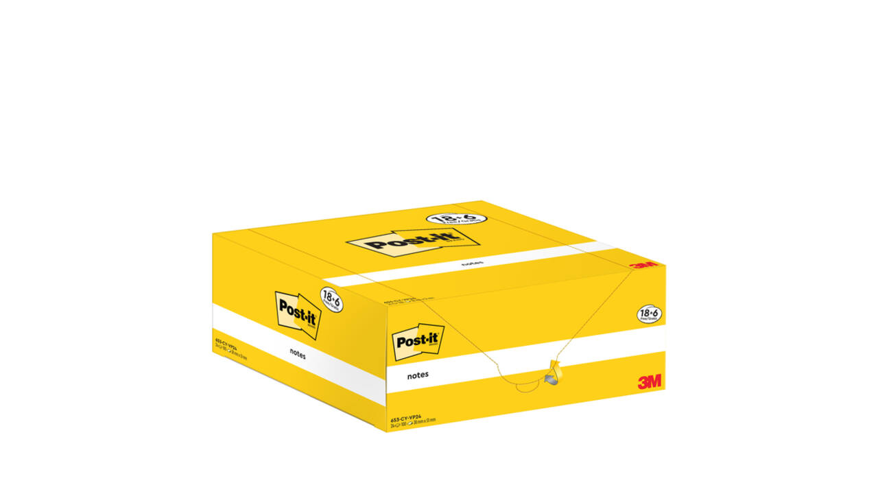 Memoblok 3M Post-it 653-CY 38x51mm geel voordeelpak