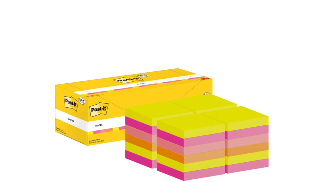 Memoblok 3M Post-it 654-COL 76x76mm kleur ass voordeelpak