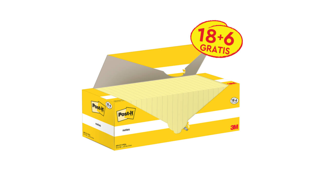 Memoblok 3M Post-it 655-CY 76x127mm geel voordeelpak