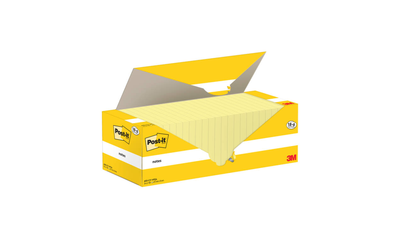 Memoblok 3M Post-it 655-CY 76x127mm geel voordeelpak