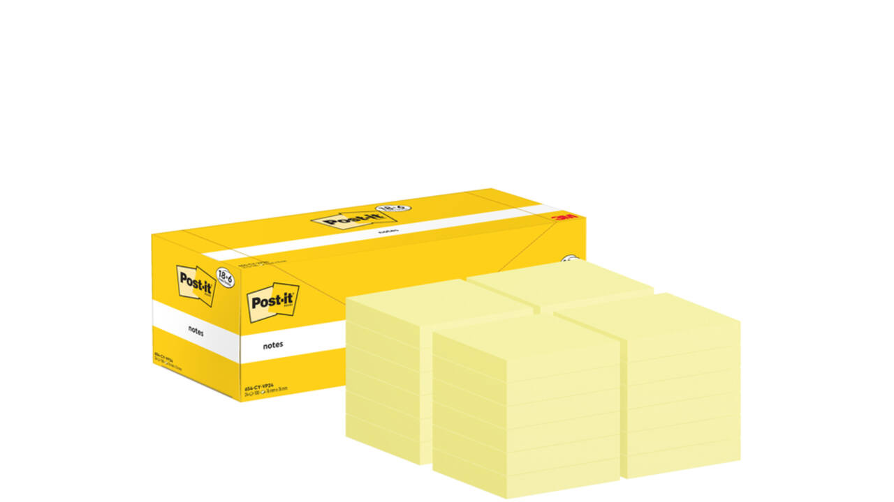 Memoblok 3M Post-it 654-CY 76x76mm geel voordeelpak
