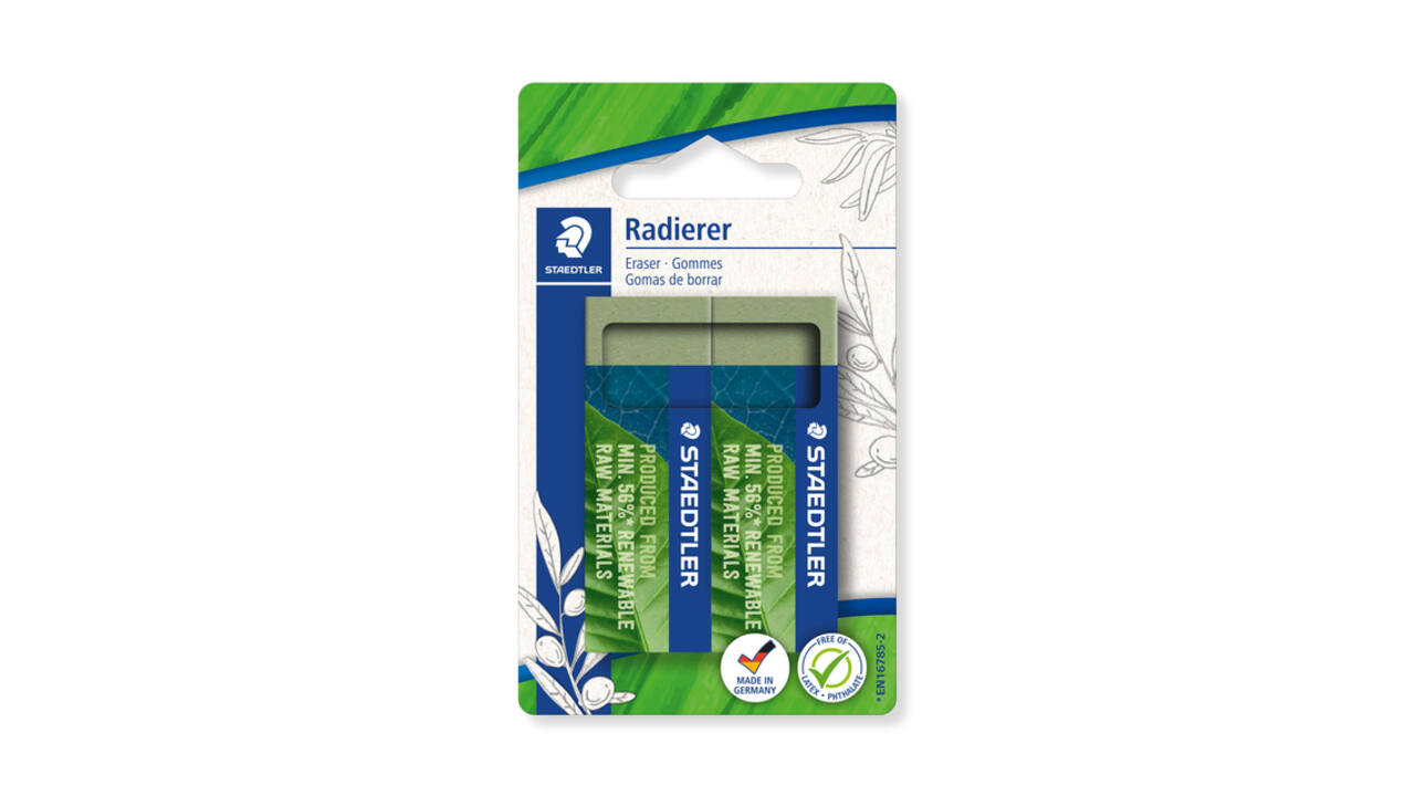 Gum Staedtler Eco 52680 65x23x10mm olijfgroen blister à 2 stuks
