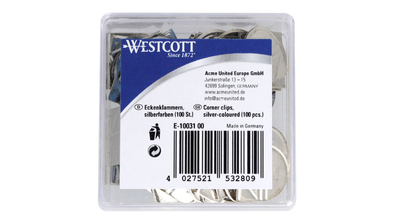 Hoekclips Westcott aluminium zilverkleurig doos à 100 stuks