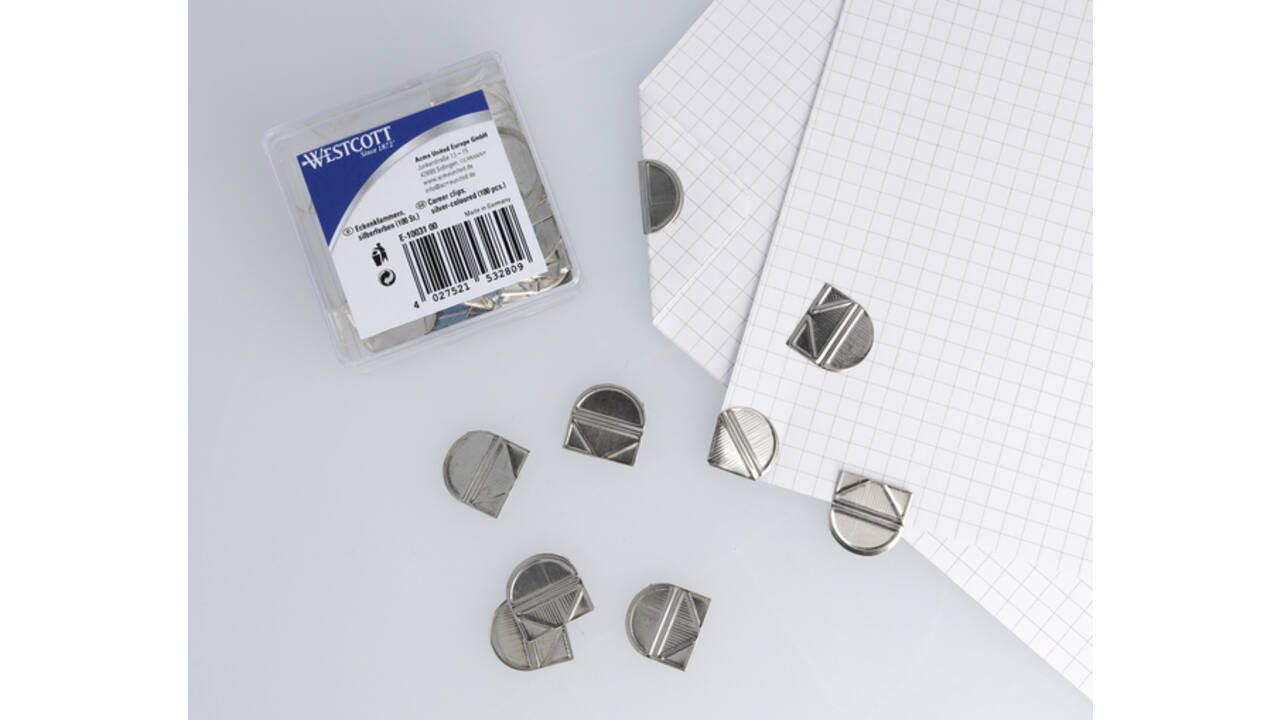Hoekclips Westcott aluminium zilverkleurig doos à 100 stuks