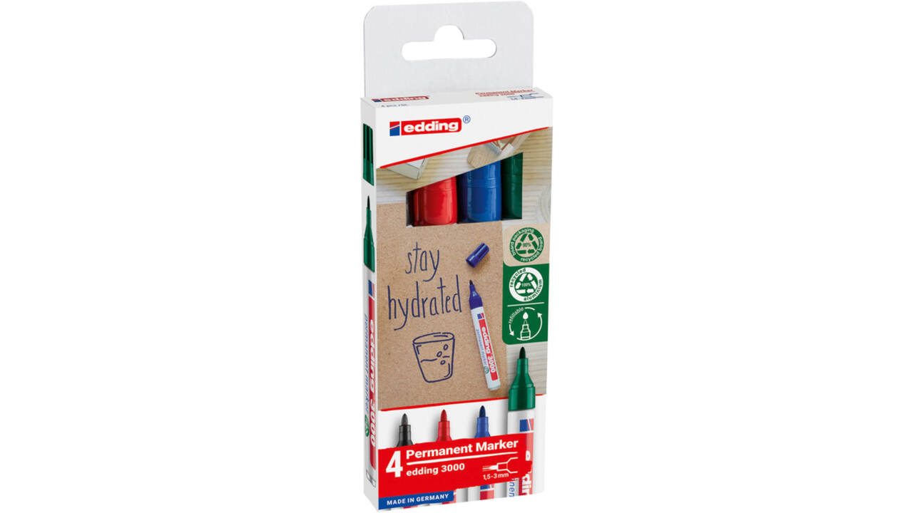 Viltstift edding 3000 creatief rond 1.5-3mm assorti blister à 4 stuks