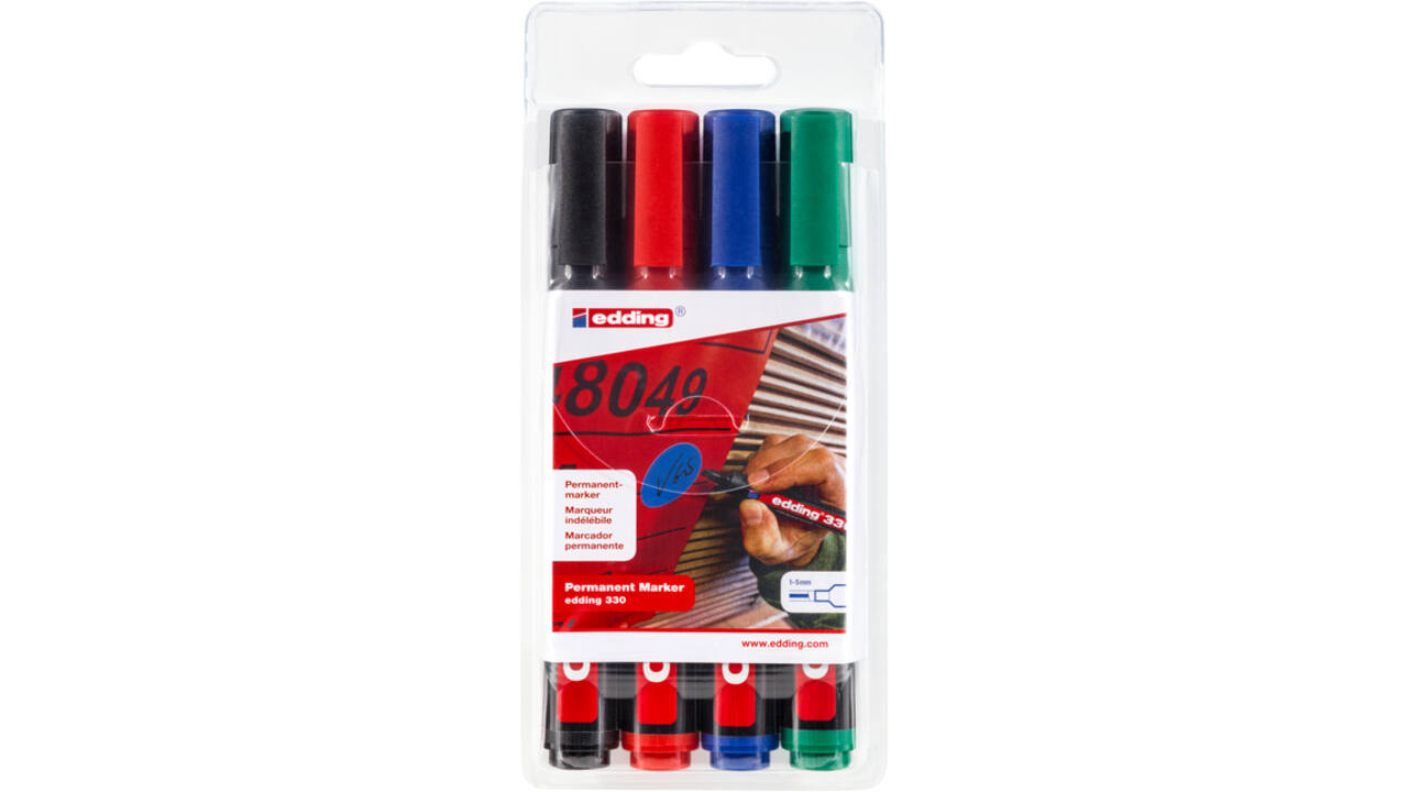 Viltstift edding 330 schuin 1.5-5mm assorti blister à 4 stuks