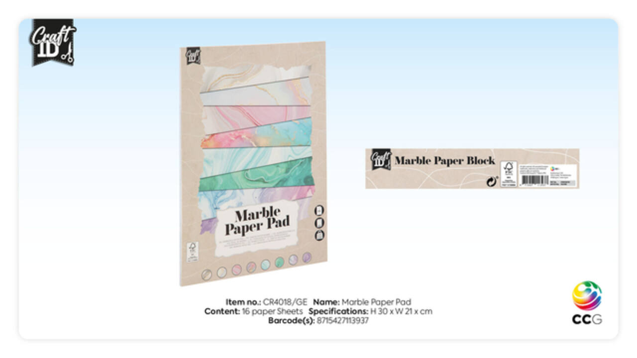 Hobbykarton CraftID A4 175gr marmer 16 vel