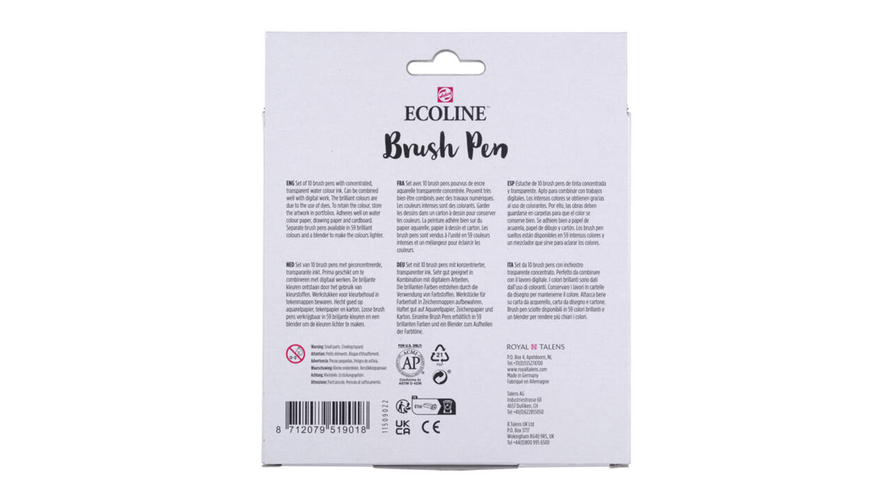Brushpen Talens Ecoline set à 10 stuks primair