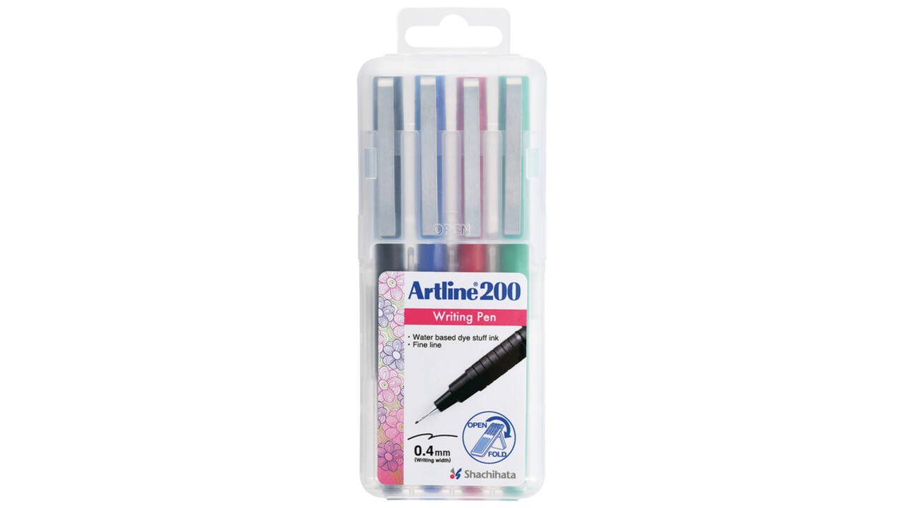 Fineliner Artline 200 rond fijn asssorti 4 stuks