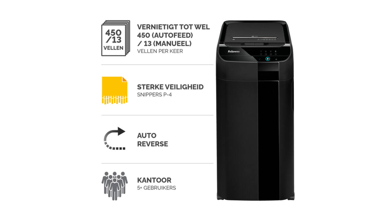Papiervernietiger Fellowes Automax 450C snippers 4x38mm zwart