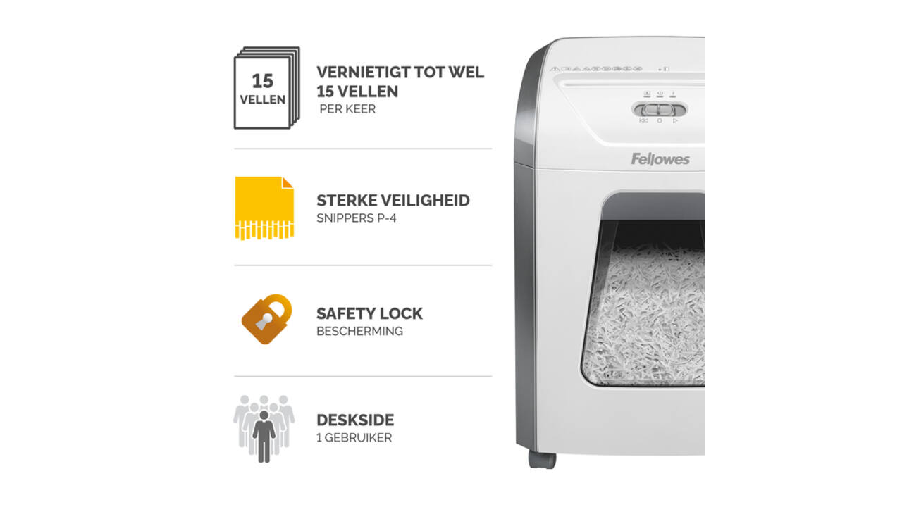 Papiervernietiger Fellowes Powershred 15C snippers 4x40mm wit