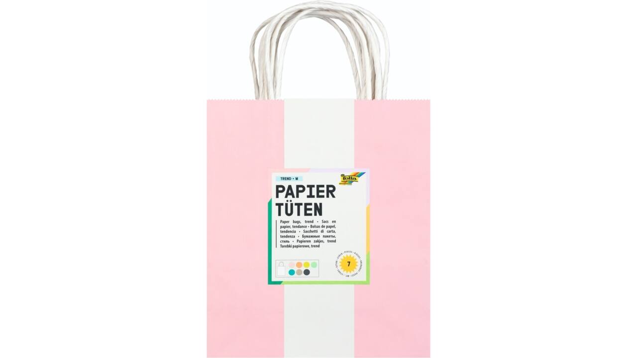 Tas met handvat Folia kraftpapier 110gr 18x21x8cm set à 7 kleuren