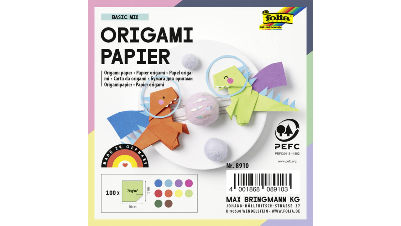 Origami papier Folia 20x20cm transparant 42gr 500 vel in 10 kleuren