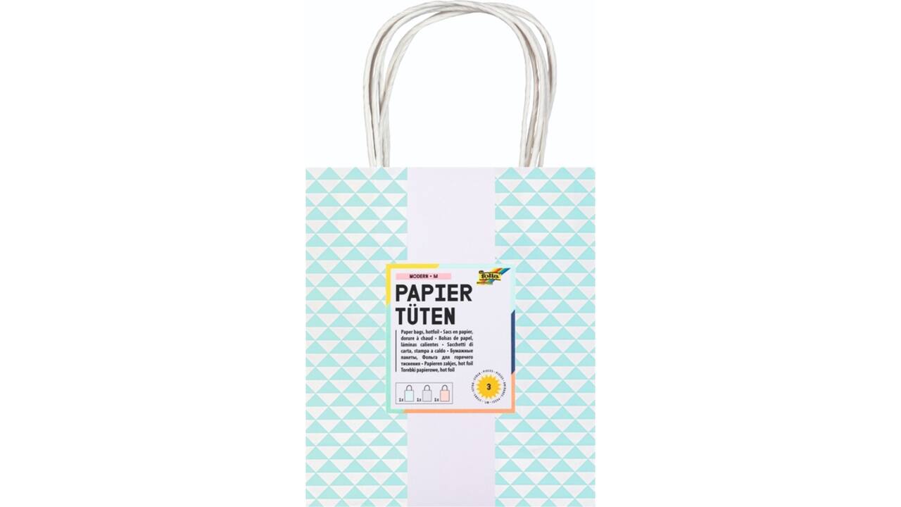 Tas met handvat Folia kraftpapier 115gr 18x21x8cm wit set à 3 dessins