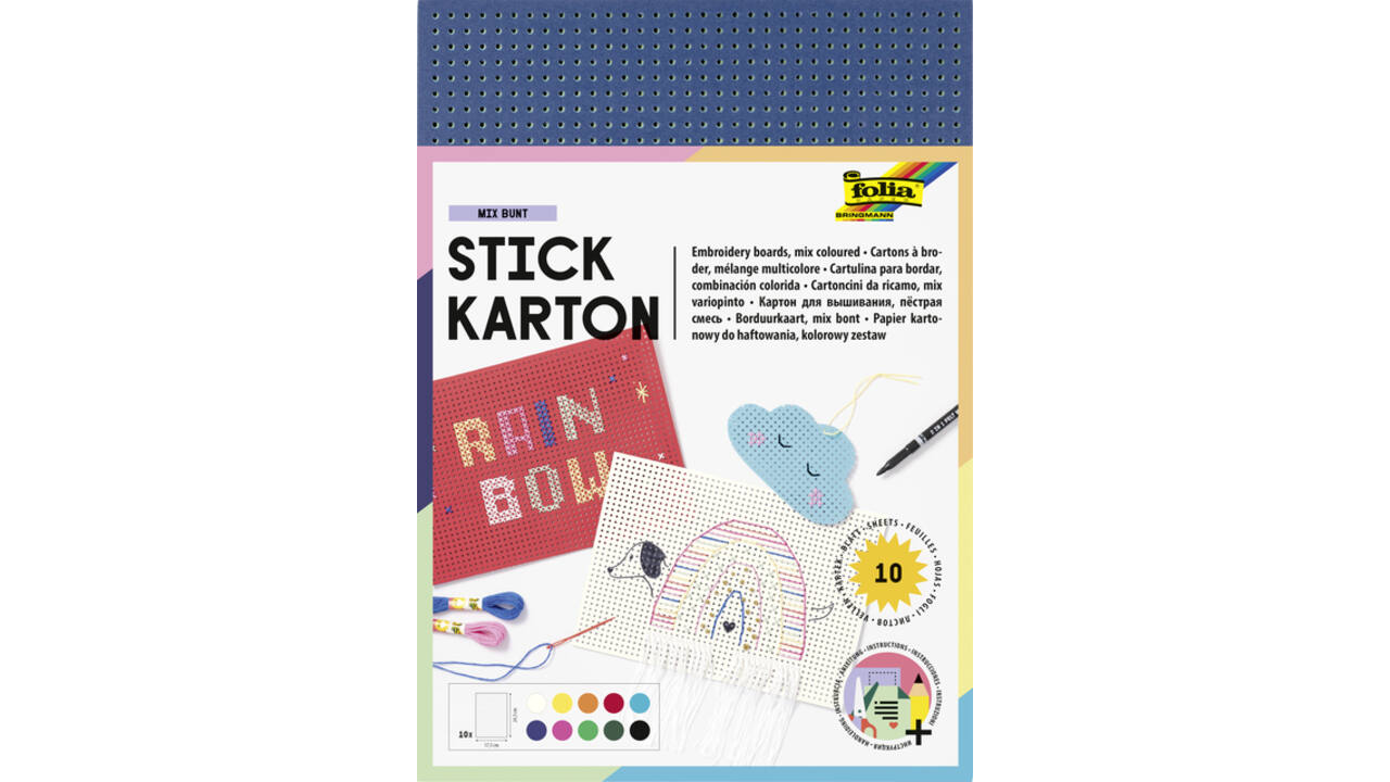 Borduurkaarten Folia 17.5 x x24.5cm 300gr 10 vel assorti